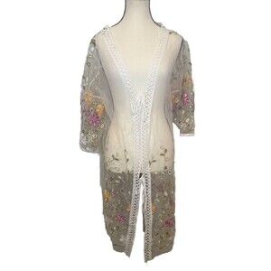 Marca Amit Collection Womens One Size Fits Most White Shear Floral Swim Coverup